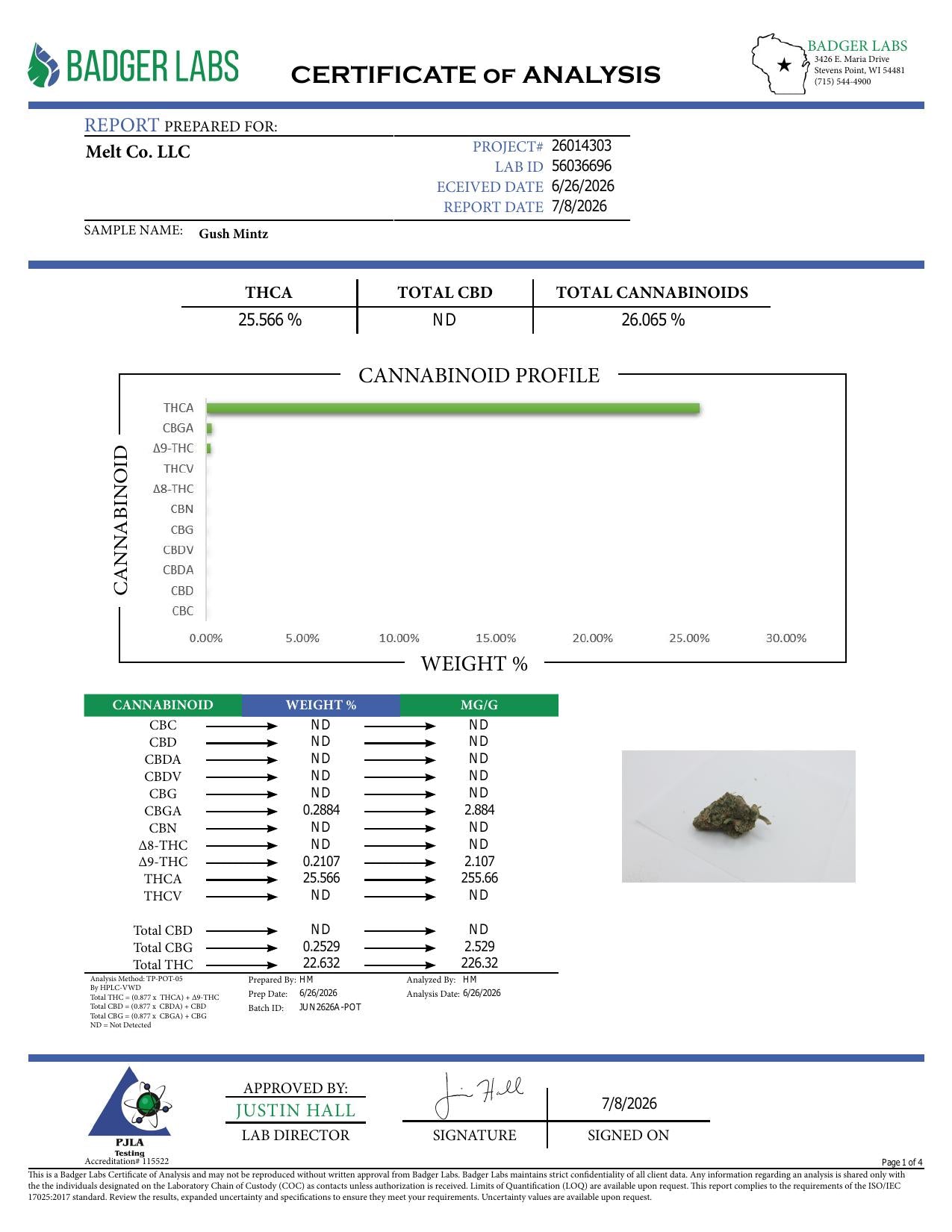 Lab report - Gush Mintz THCA potency analysis