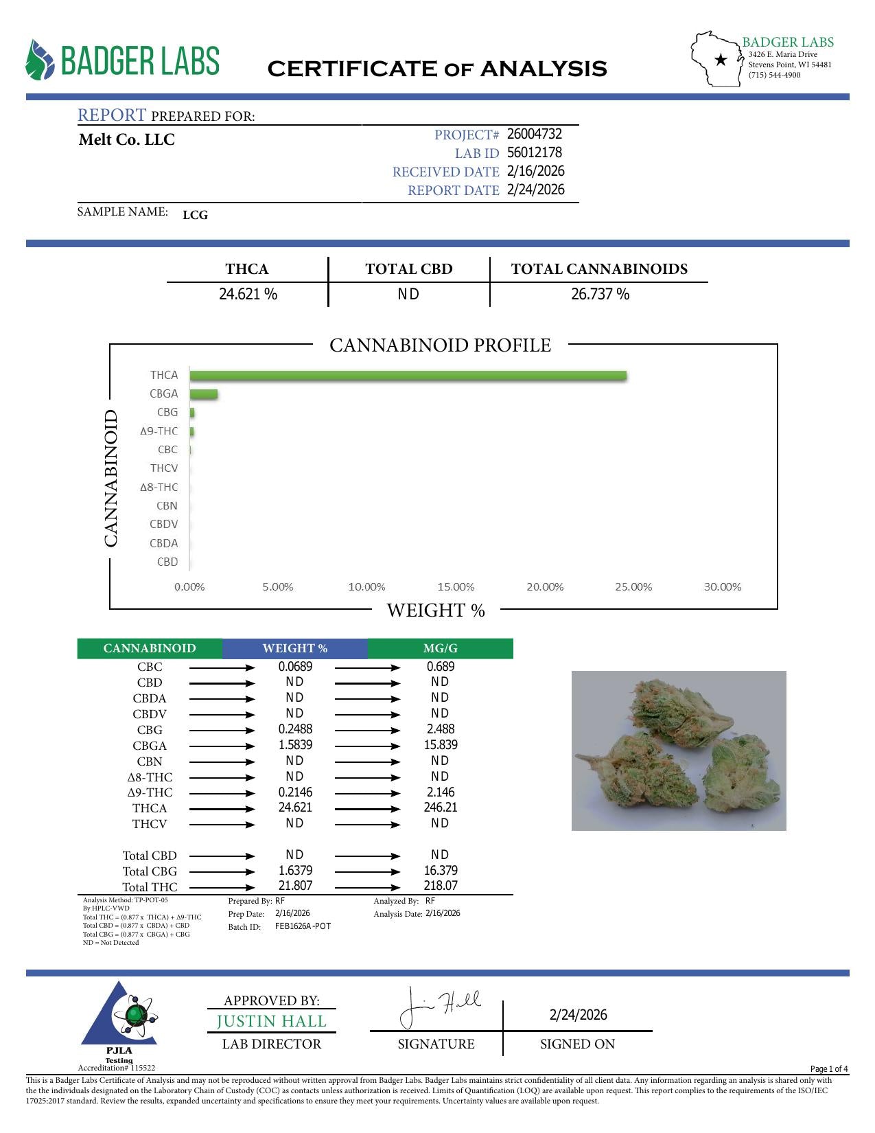 Lab report - LCG (Lemon Cherry Gelato) THCA potency analysis