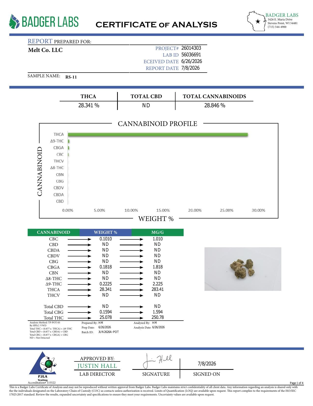 Lab report - RS-11 THCA potency analysis